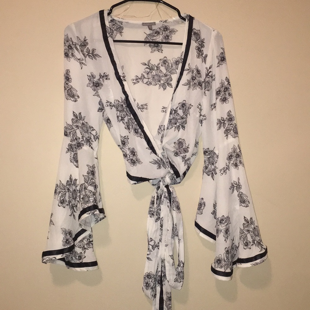 Wrap around tie flowy shirt